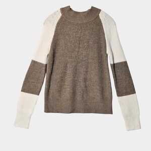 Ripe Maternity Colorblock Side Zip Knit Sweater Taupe Cream XS Casual Minimalist